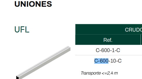  EMPALME UNION p/perfiles  C-600-1-C SUNFER 