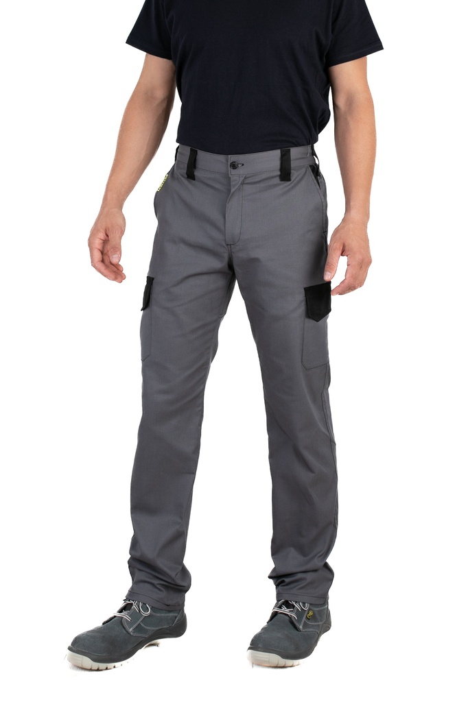 PANTALÓN MULTIBOLSILLO COMBINADO COLOR GRIS-NEGRO CON RODILLERAS 2XL