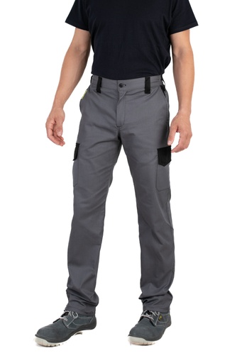 [GRO0142] PANTALÓN MULTIBOLSILLO COMBINADO COLOR GRIS-NEGRO CON RODILLERAS 2XL